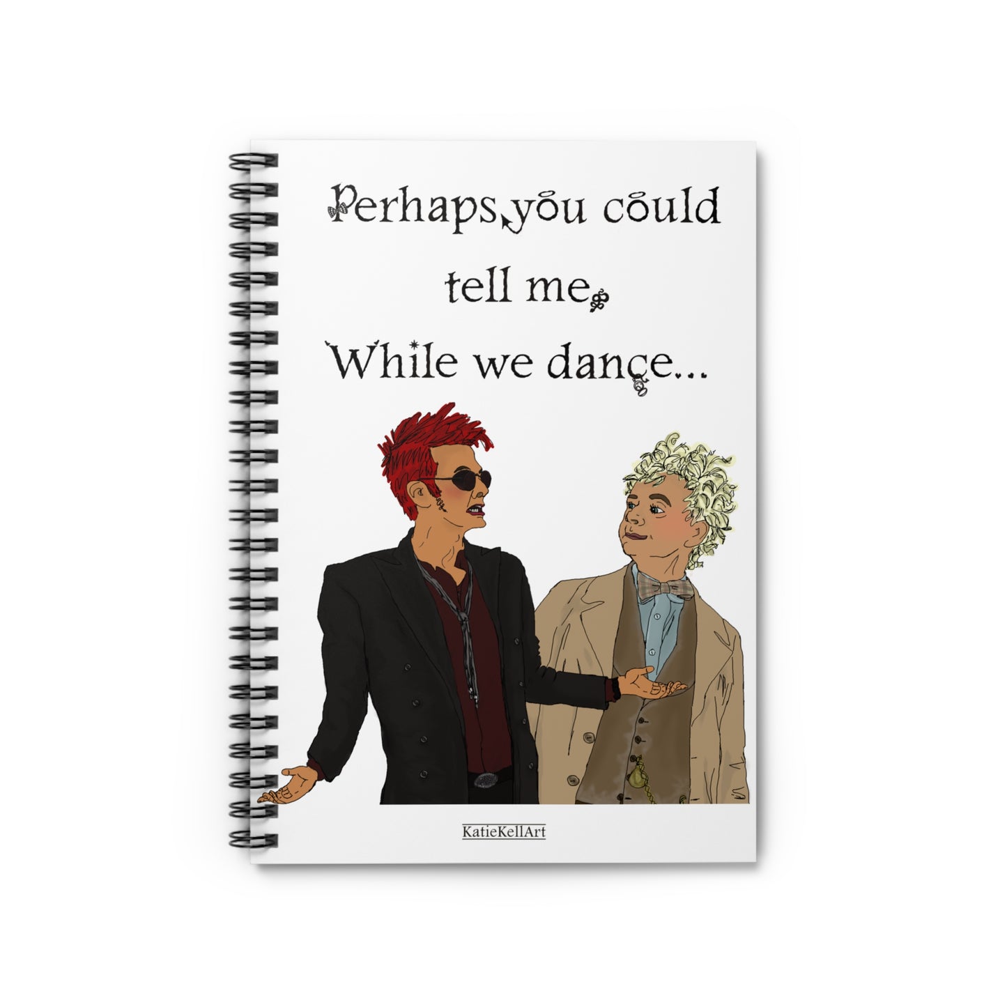 While We Dance Good Omens Inspired Notebook, Spiral bound Ruled Line A5 Journal Notepad - shipped from United States