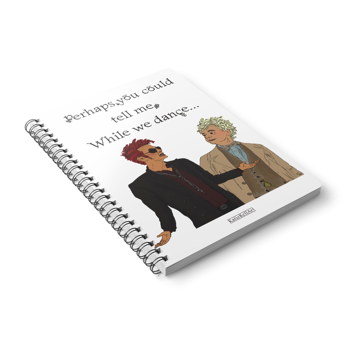 While We Dance, Good Omens inspired Notebook, Wirobound Softcover, A5 Lined paper Notepad Journal - shipped from UK