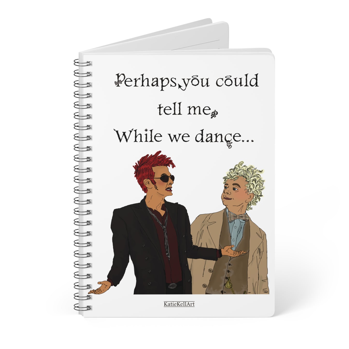 While We Dance, Good Omens inspired Notebook, Wirobound Softcover, A5 Lined paper Notepad Journal - shipped from UK