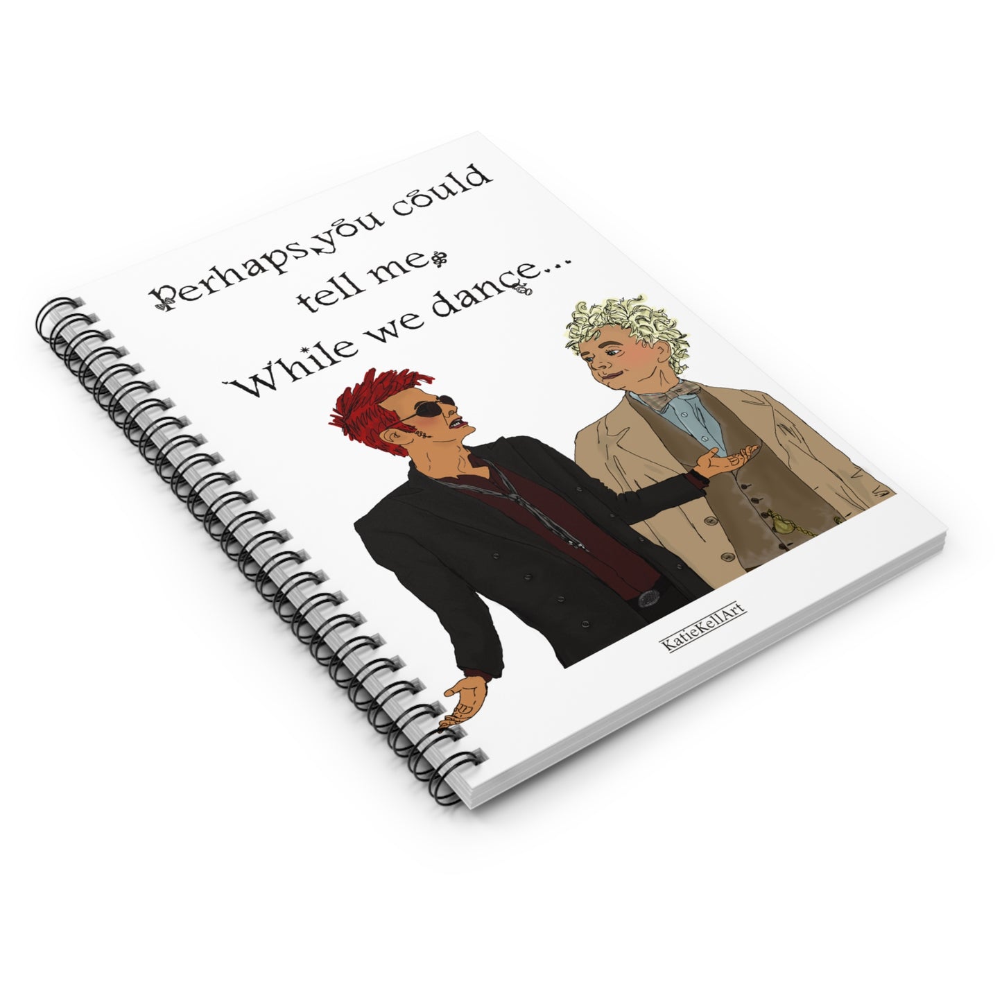 While We Dance Good Omens Inspired Notebook, Spiral bound Ruled Line A5 Journal Notepad - shipped from United States