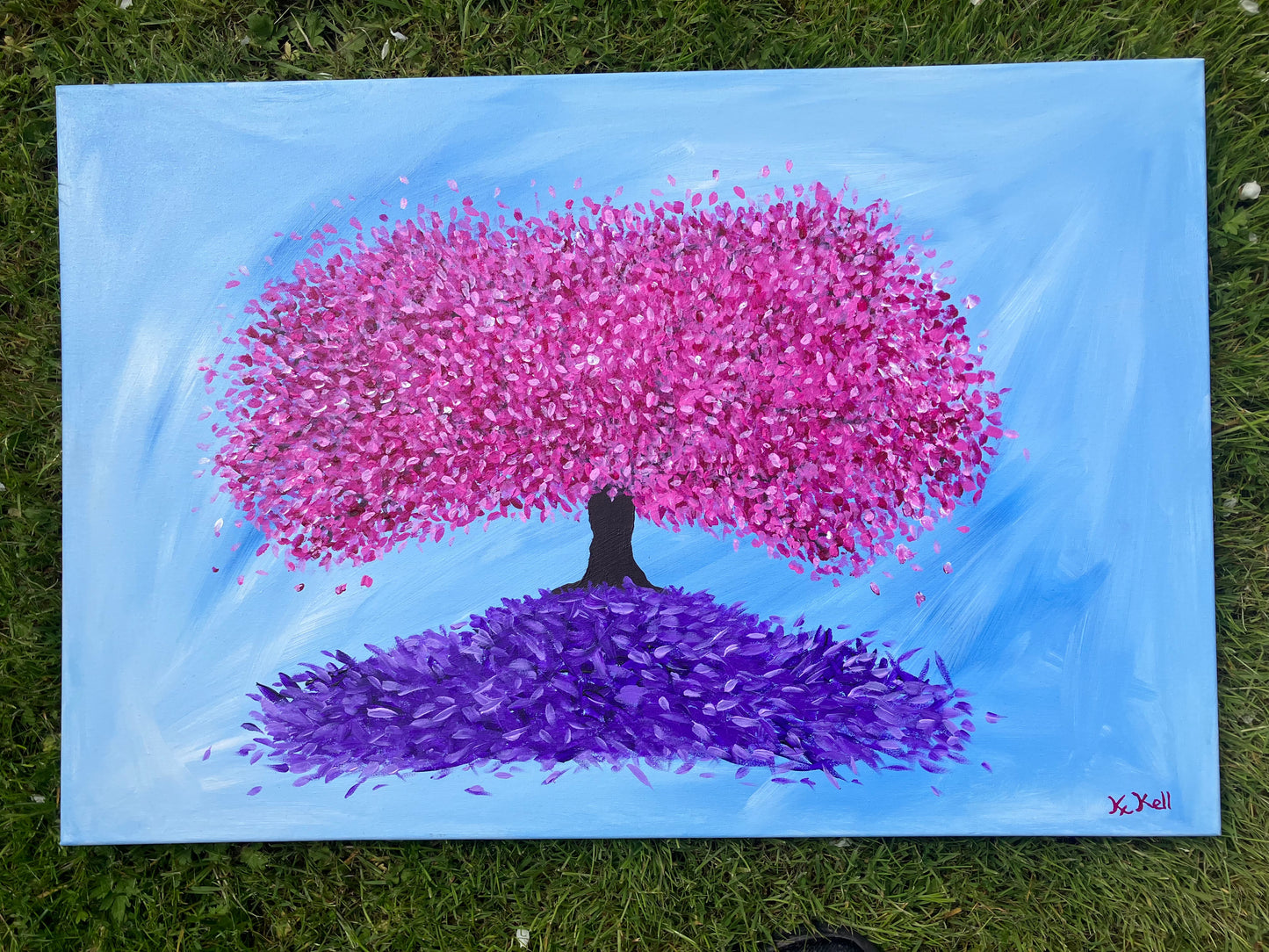 Pink Blossom Tree, Original Acrylic Painting, Stretched Canvas