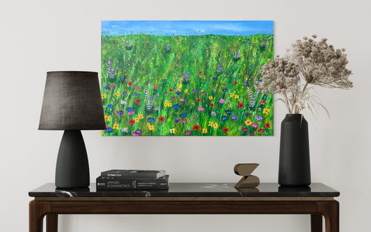 Wild Flower Meadow, Original Acrylic Painting, Stretched Canvas