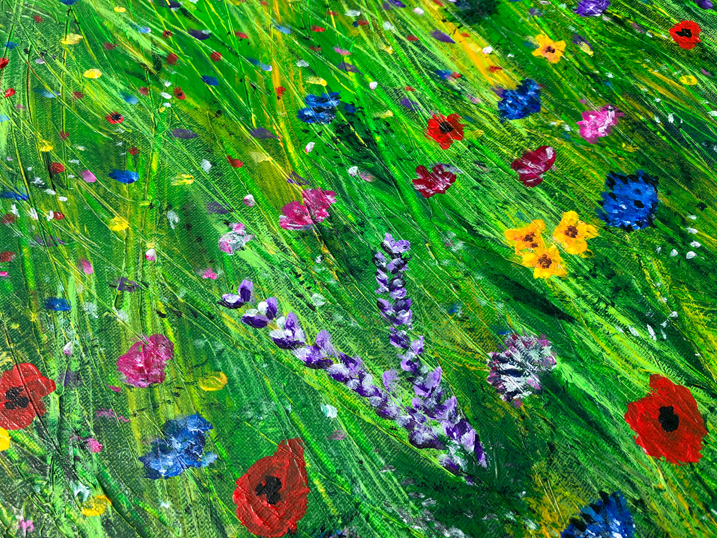 Wild Flower Meadow, Original Acrylic Painting, Stretched Canvas