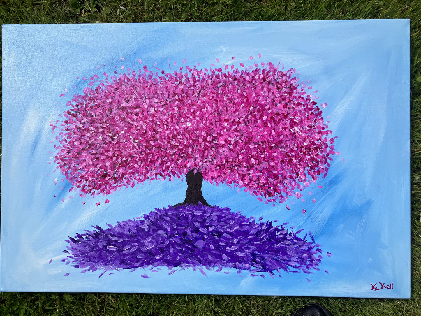 Pink Blossom Tree, Original Acrylic Painting, Stretched Canvas