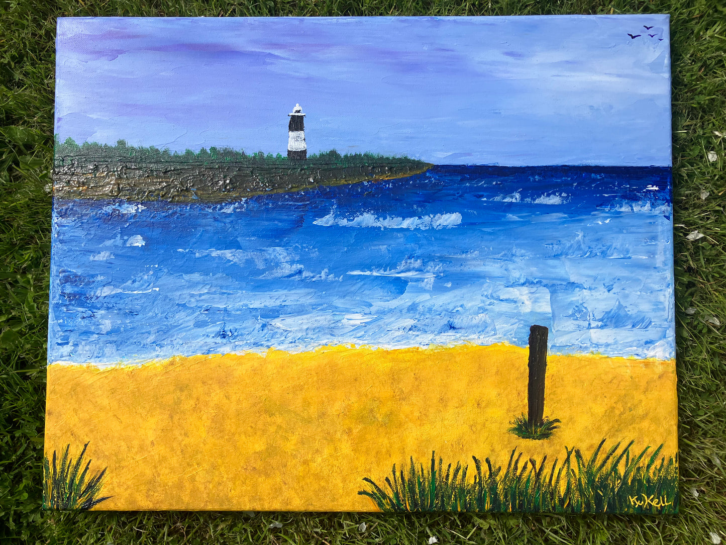 Spurn Point Lighthouse, Original Acrylic Painting, Stretched Canvas