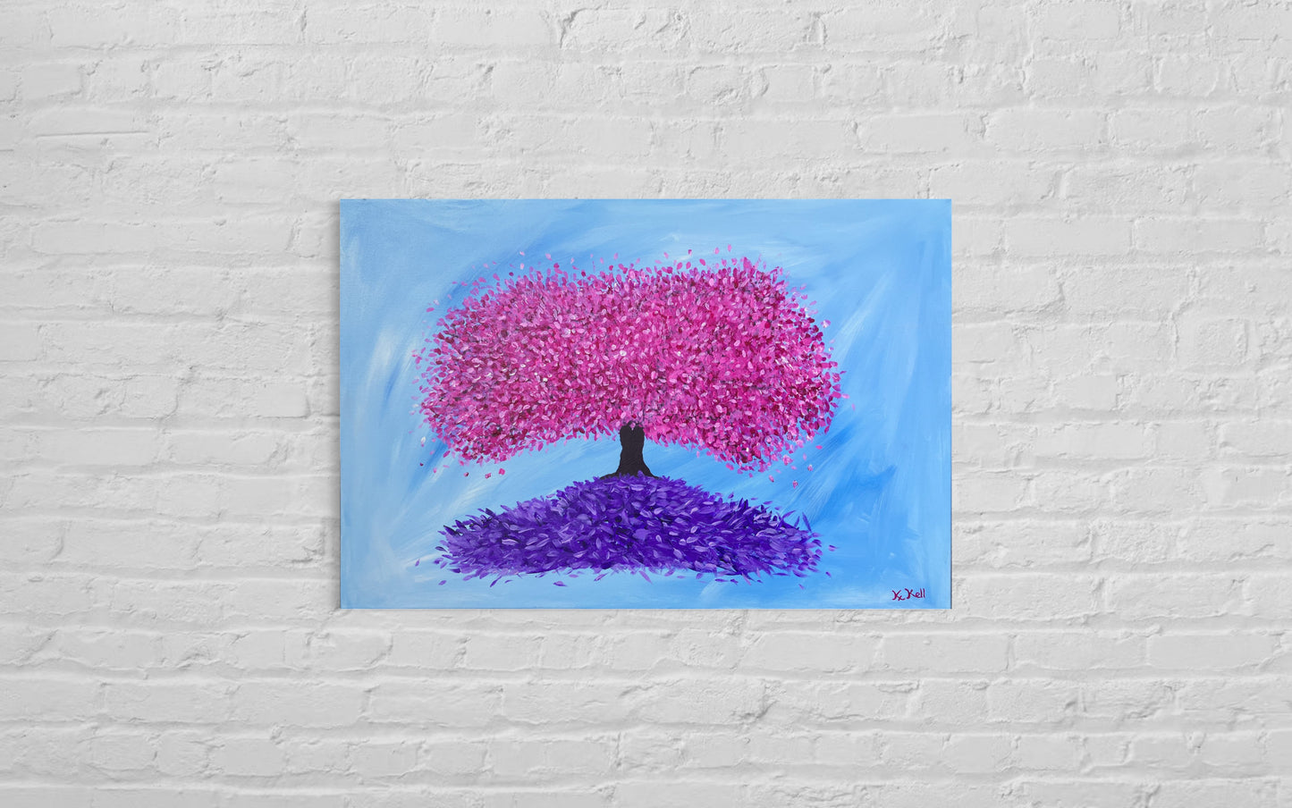 Pink Blossom Tree, Original Acrylic Painting, Stretched Canvas