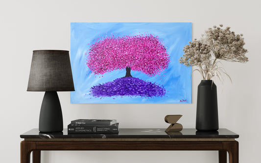 Pink Blossom Tree, Original Acrylic Painting, Stretched Canvas