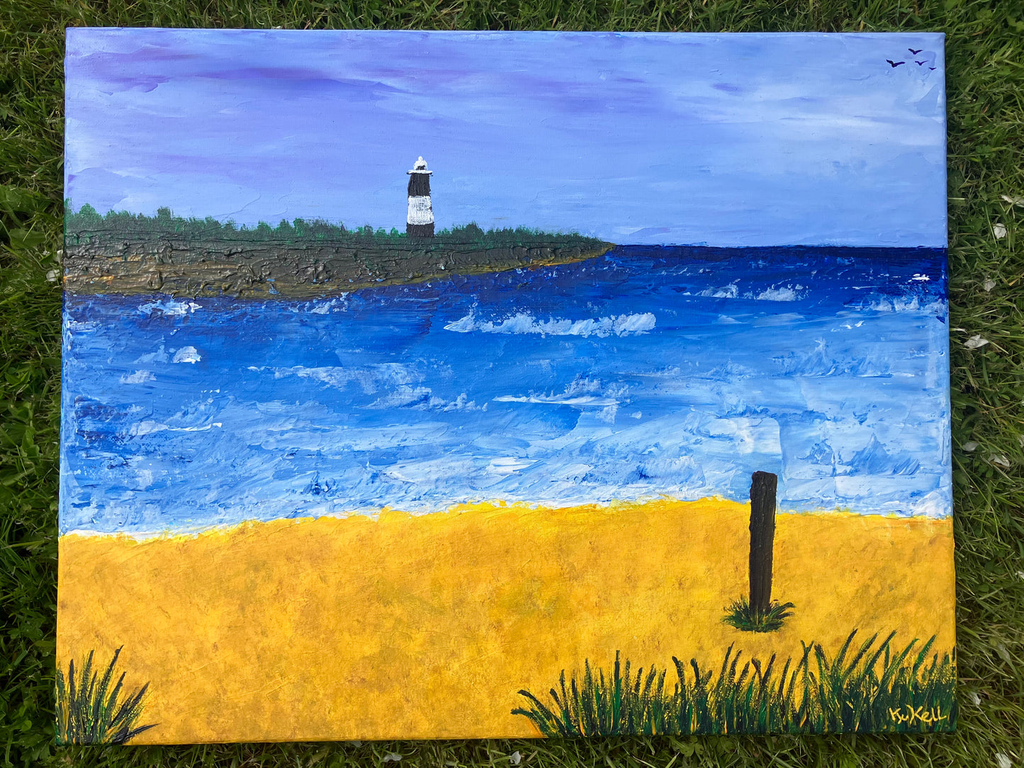 Spurn Point Lighthouse, Original Acrylic Painting, Stretched Canvas