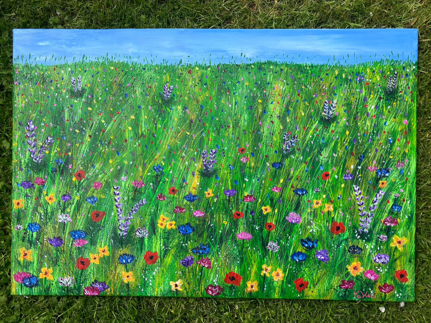 Wild Flower Meadow, Original Acrylic Painting, Stretched Canvas