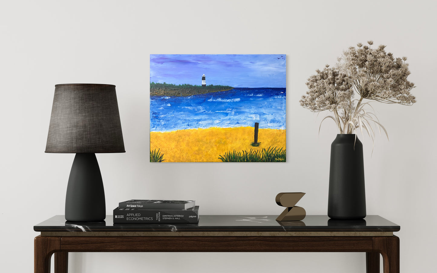 Spurn Point Lighthouse, Original Acrylic Painting, Stretched Canvas