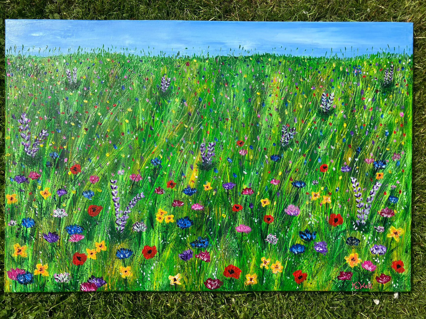 Wild Flower Meadow, Original Acrylic Painting, Stretched Canvas