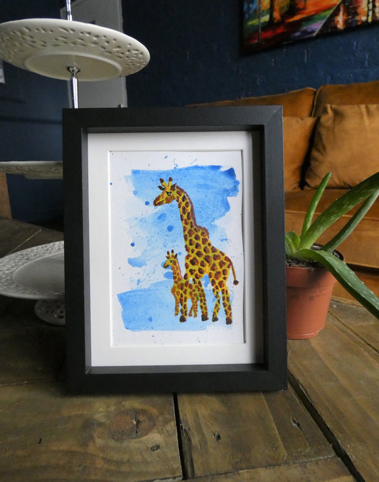 Giraffe Mother and Baby Original Watercolour Painting