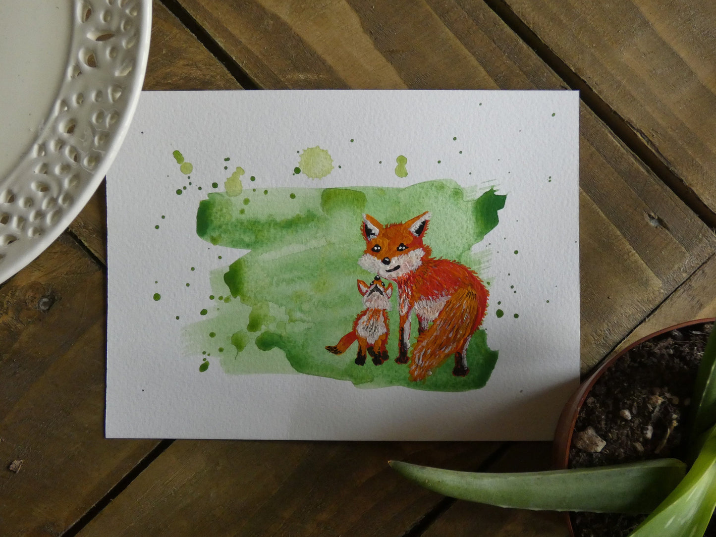 Fox Mother and Baby Original Watercolour Painting