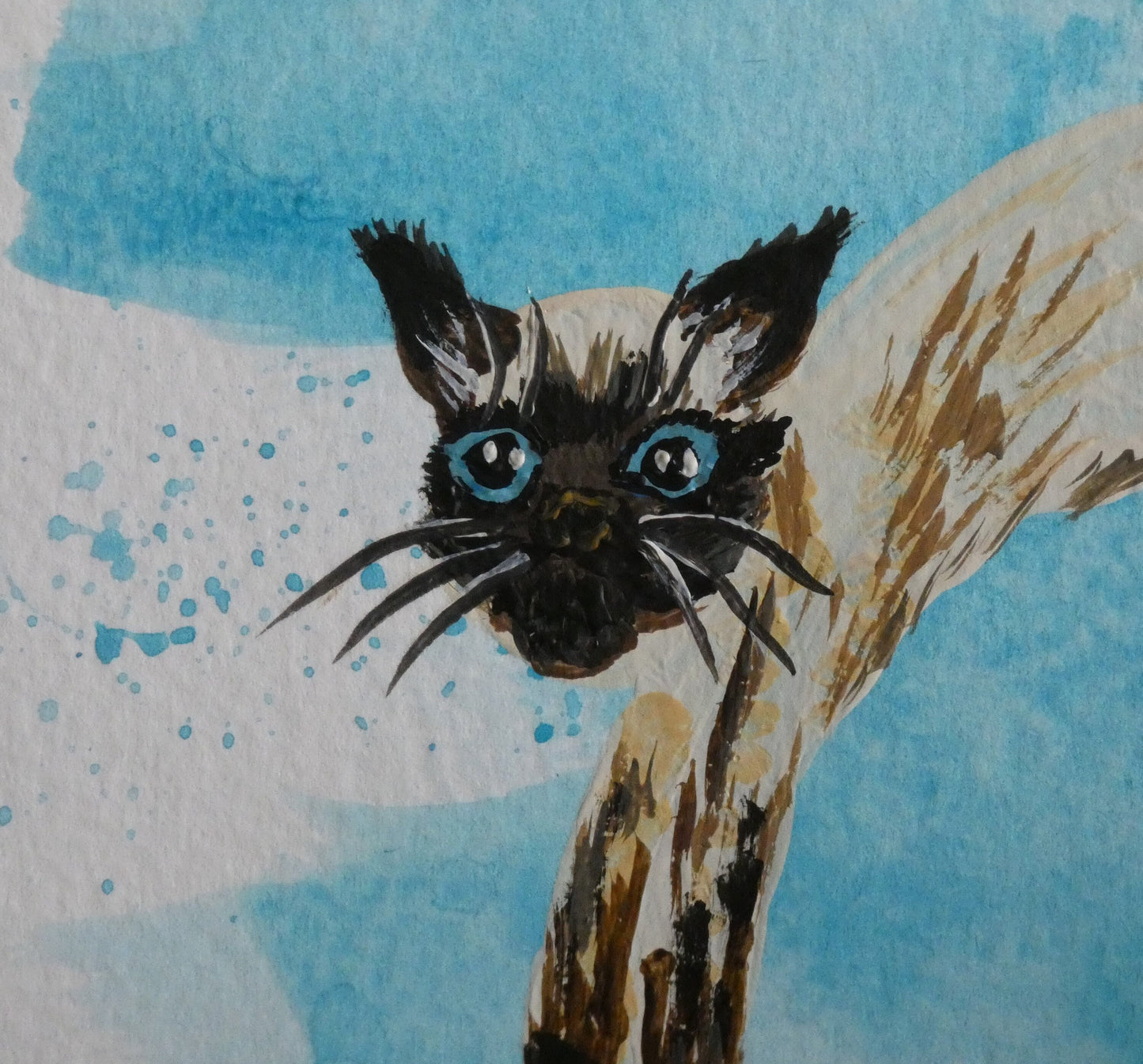 Scaredy Siamese Cat Original Watercolour Painting