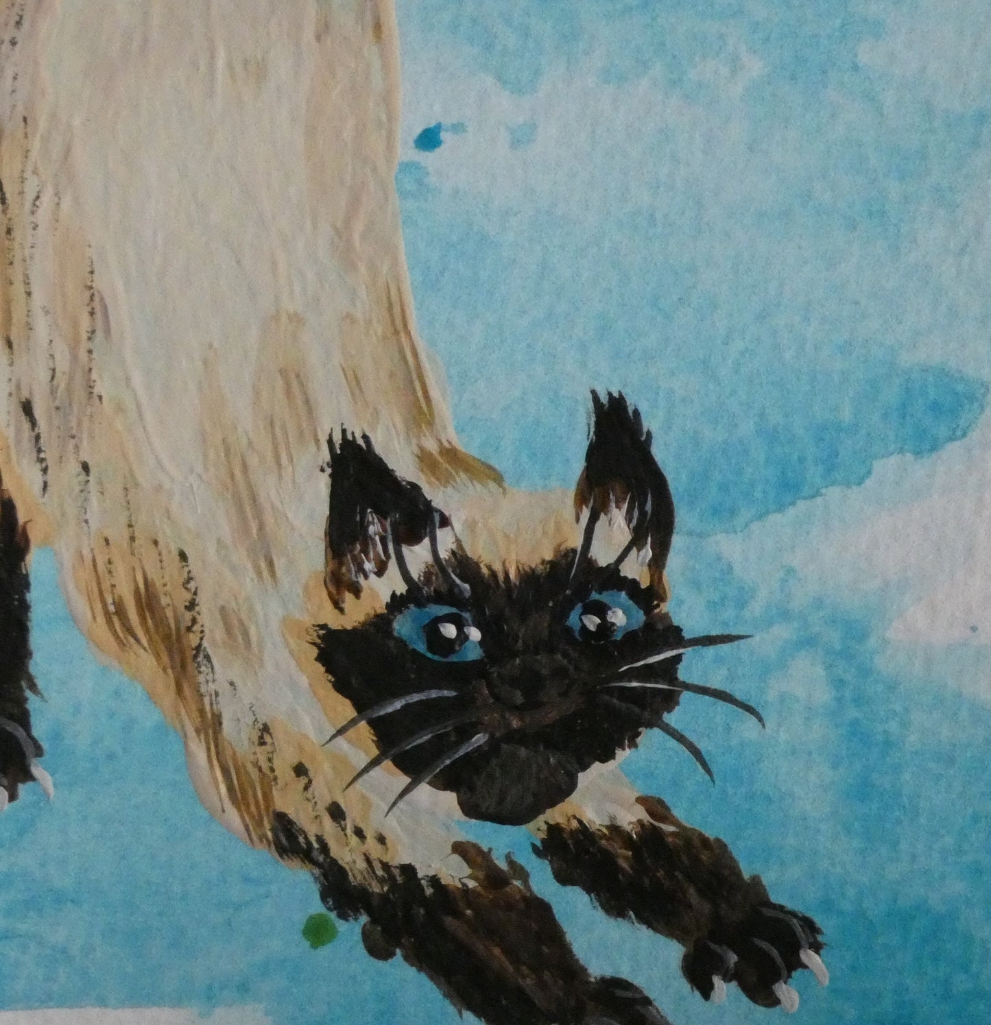 Stretching Siamese Cat Original Watercolour Painting