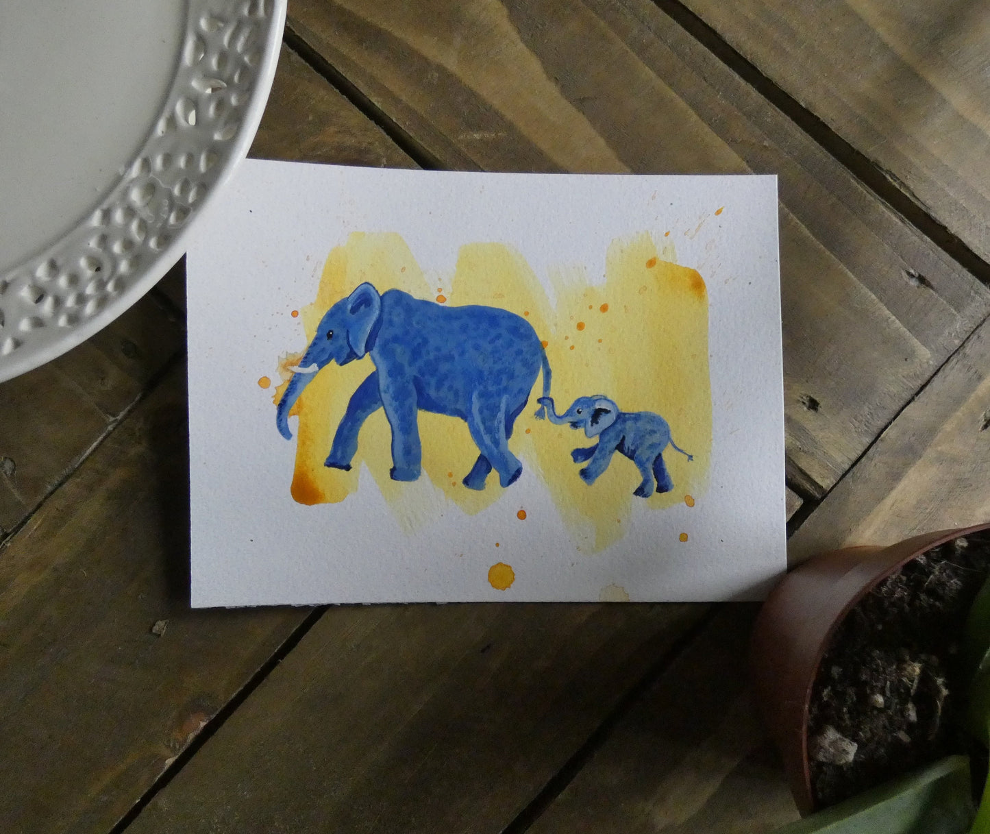 Elephant Mother and Baby Original Watercolour Painting