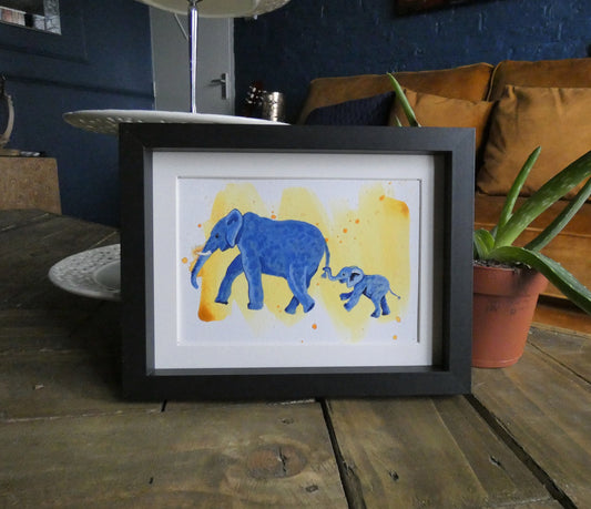 Elephant Mother and Baby Original Watercolour Painting