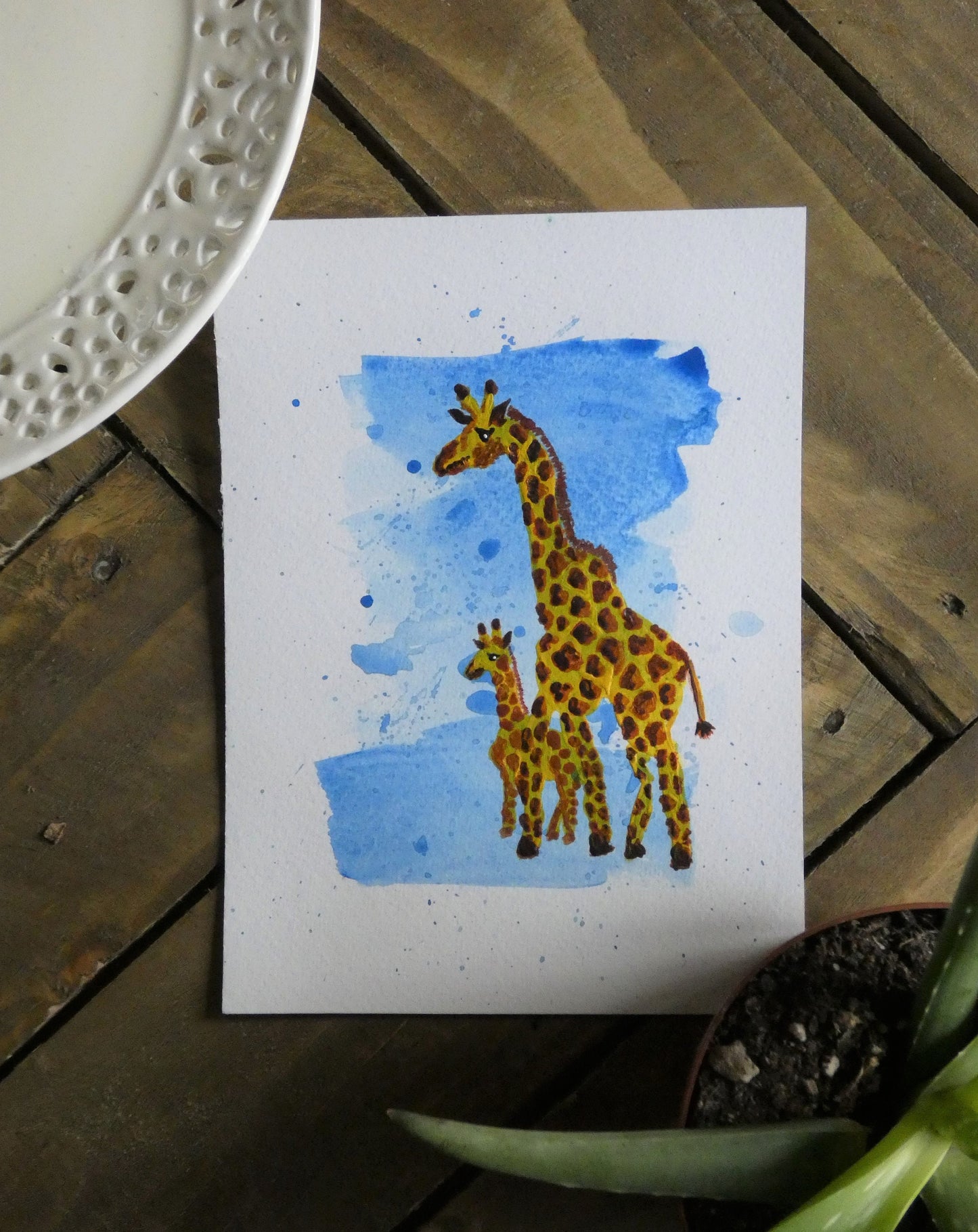 Giraffe Mother and Baby Original Watercolour Painting