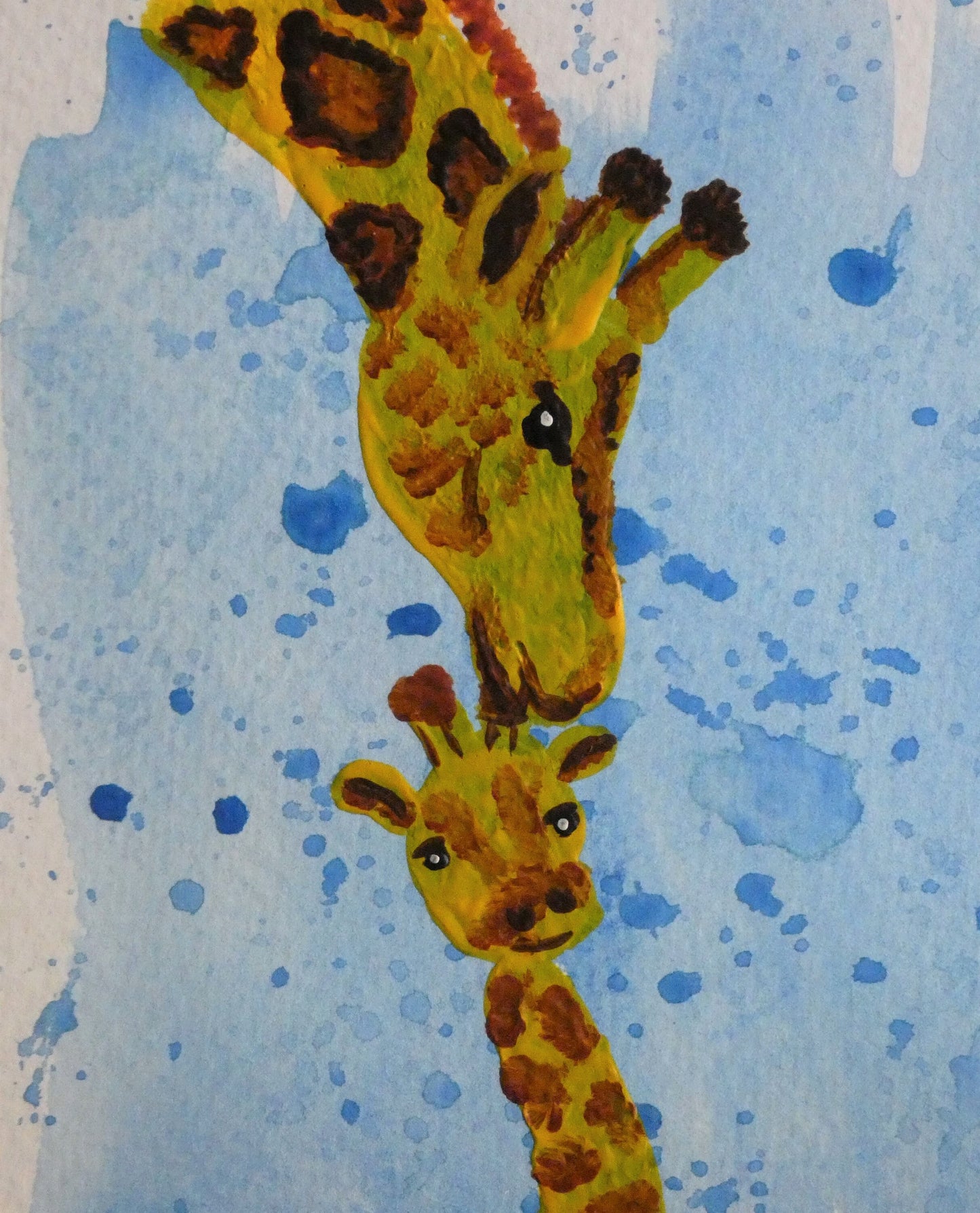 Giraffe Parent and Baby Kiss Original Watercolour Painting