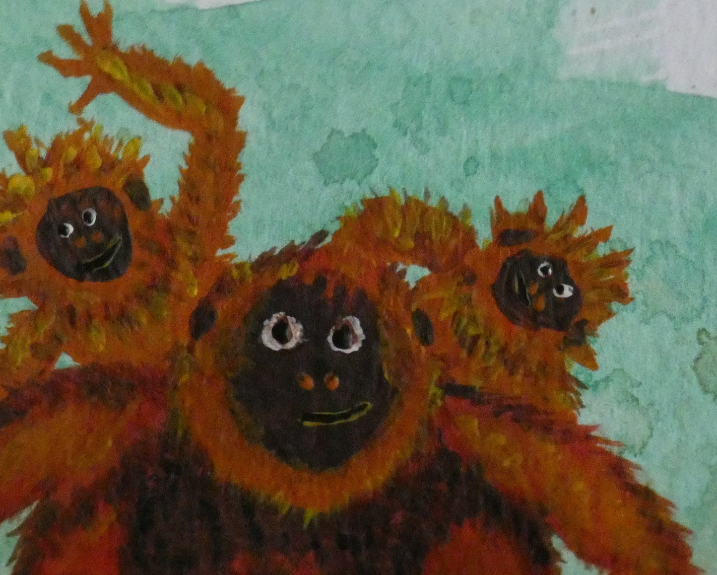 Orangutan Father and Babies Original Watercolour painting