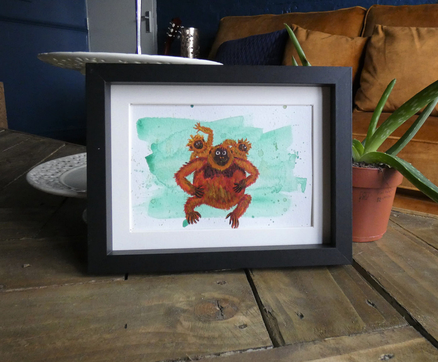 Orangutan Father and Babies Original Watercolour painting