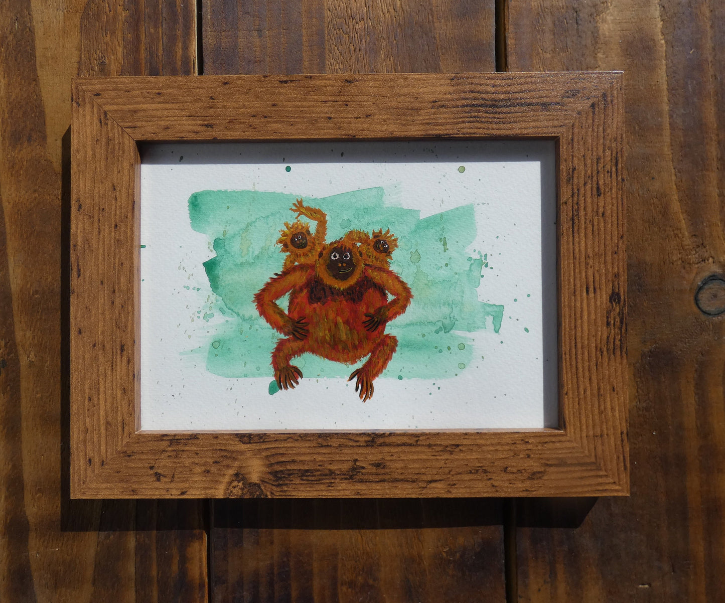 Orangutan Father and Babies Original Watercolour painting