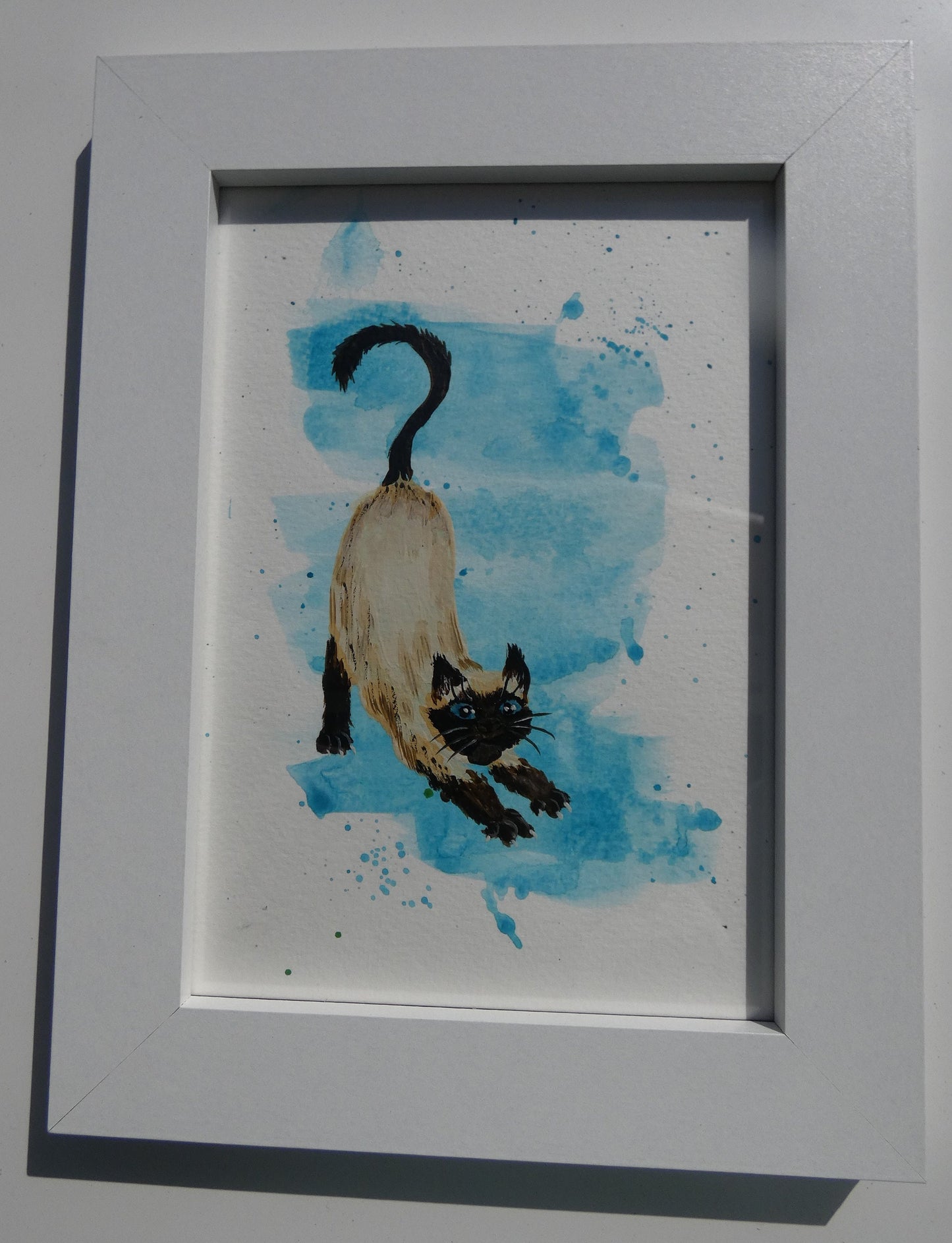 Stretching Siamese Cat Original Watercolour Painting