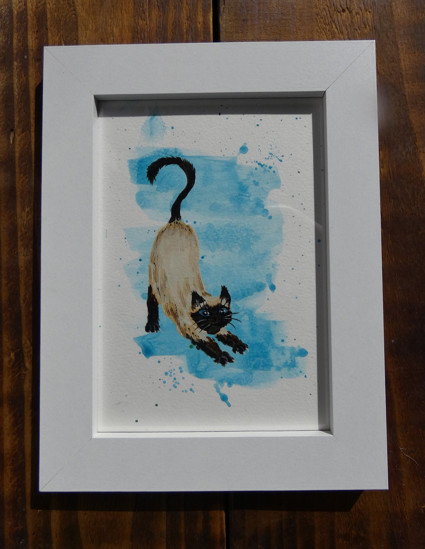 Stretching Siamese Cat Original Watercolour Painting