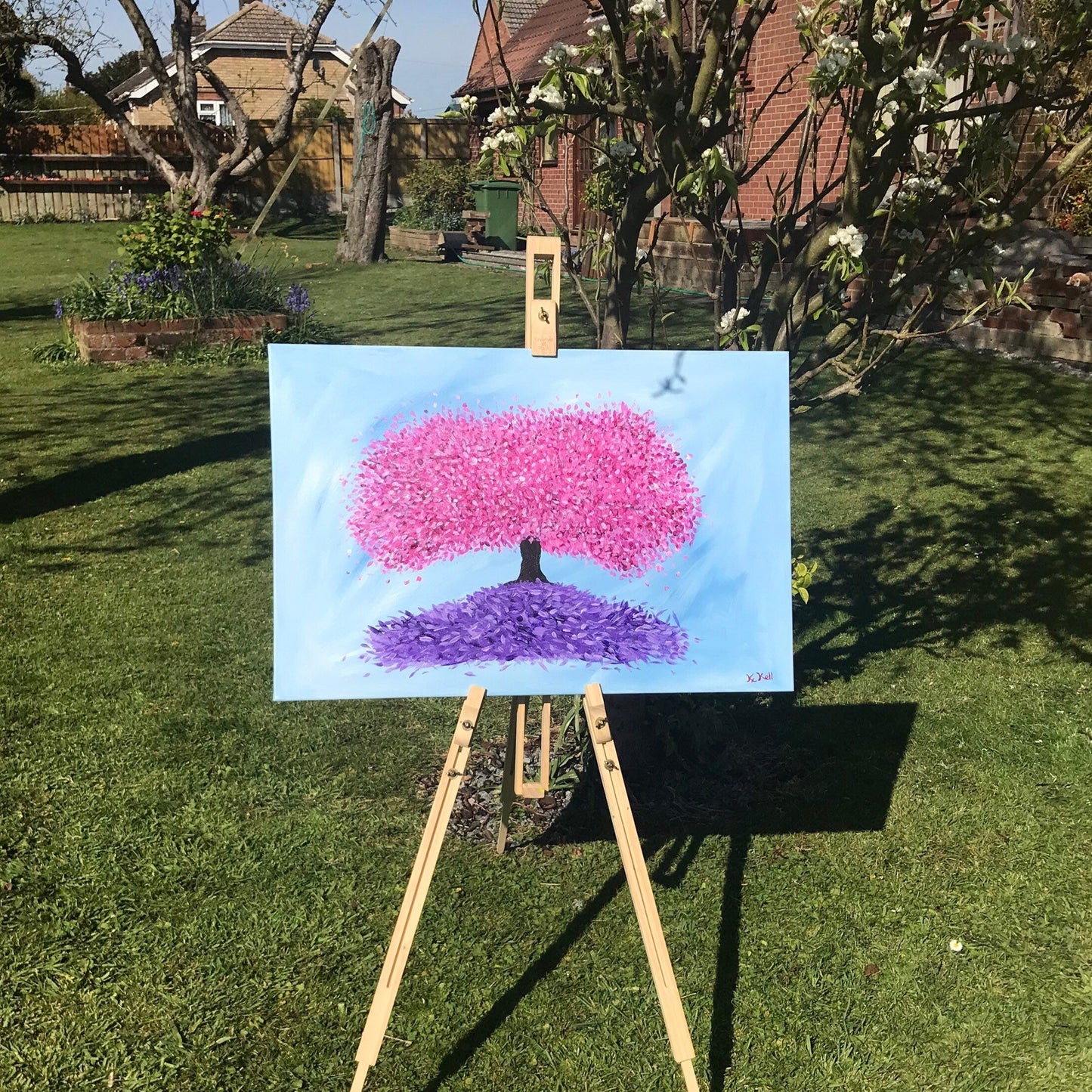 Pink Blossom Tree, Original Acrylic Painting, Stretched Canvas