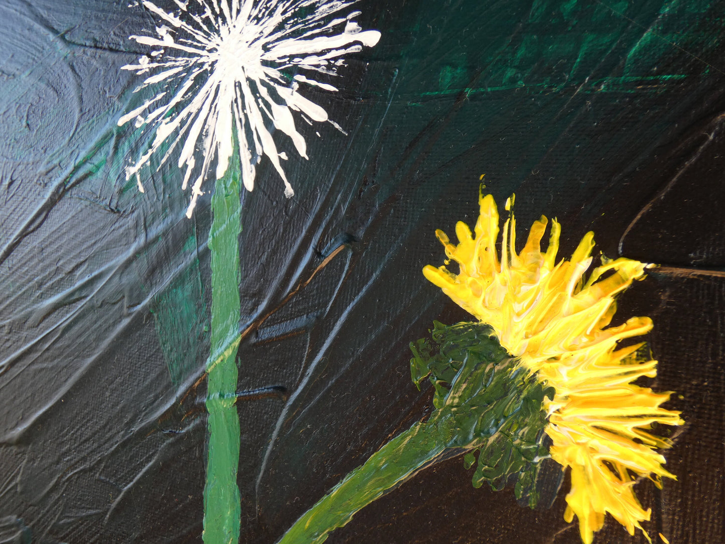 Dragonfly Dream, Dragonflies and Dandelions, Original Acrylic Painting, Stretched Canvas