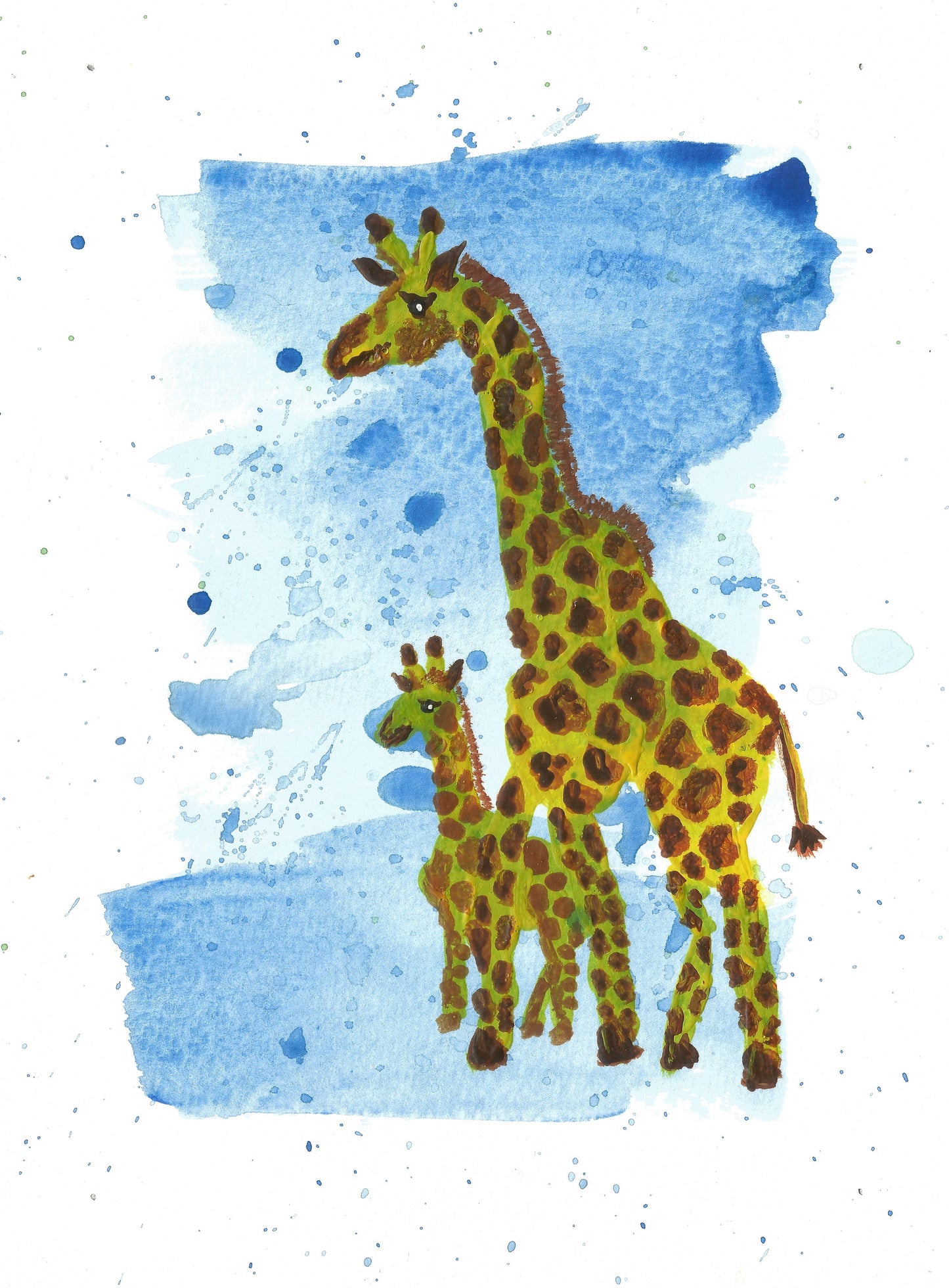 Giraffe Mother and Baby Original Watercolour Painting