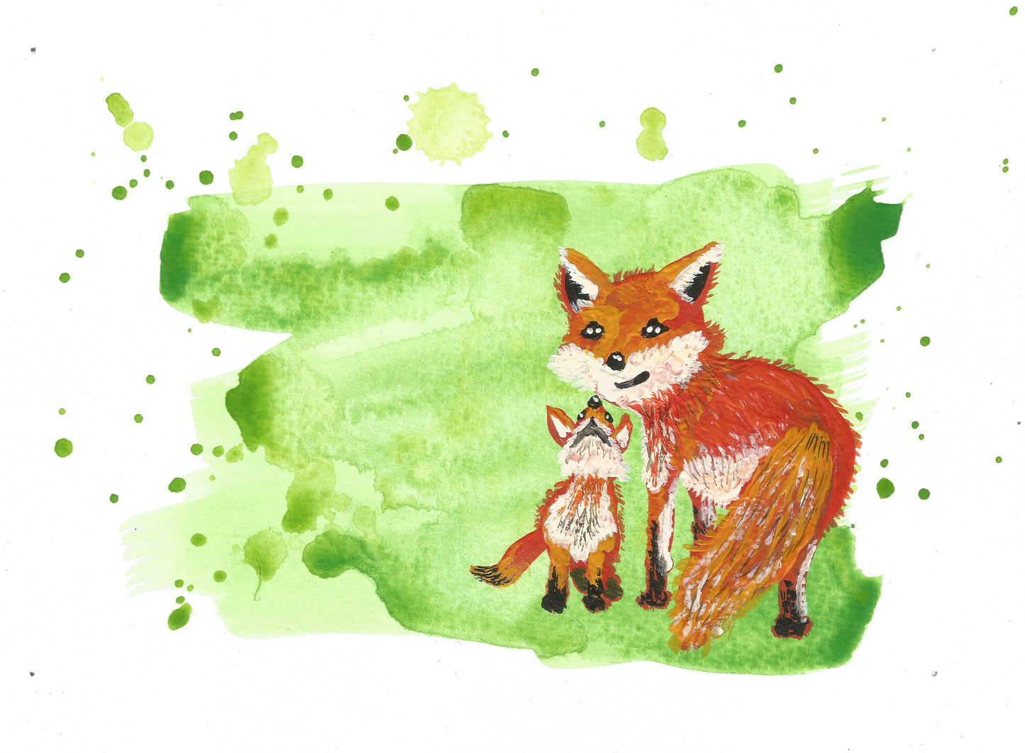 Fox Mother and Baby Original Watercolour Painting