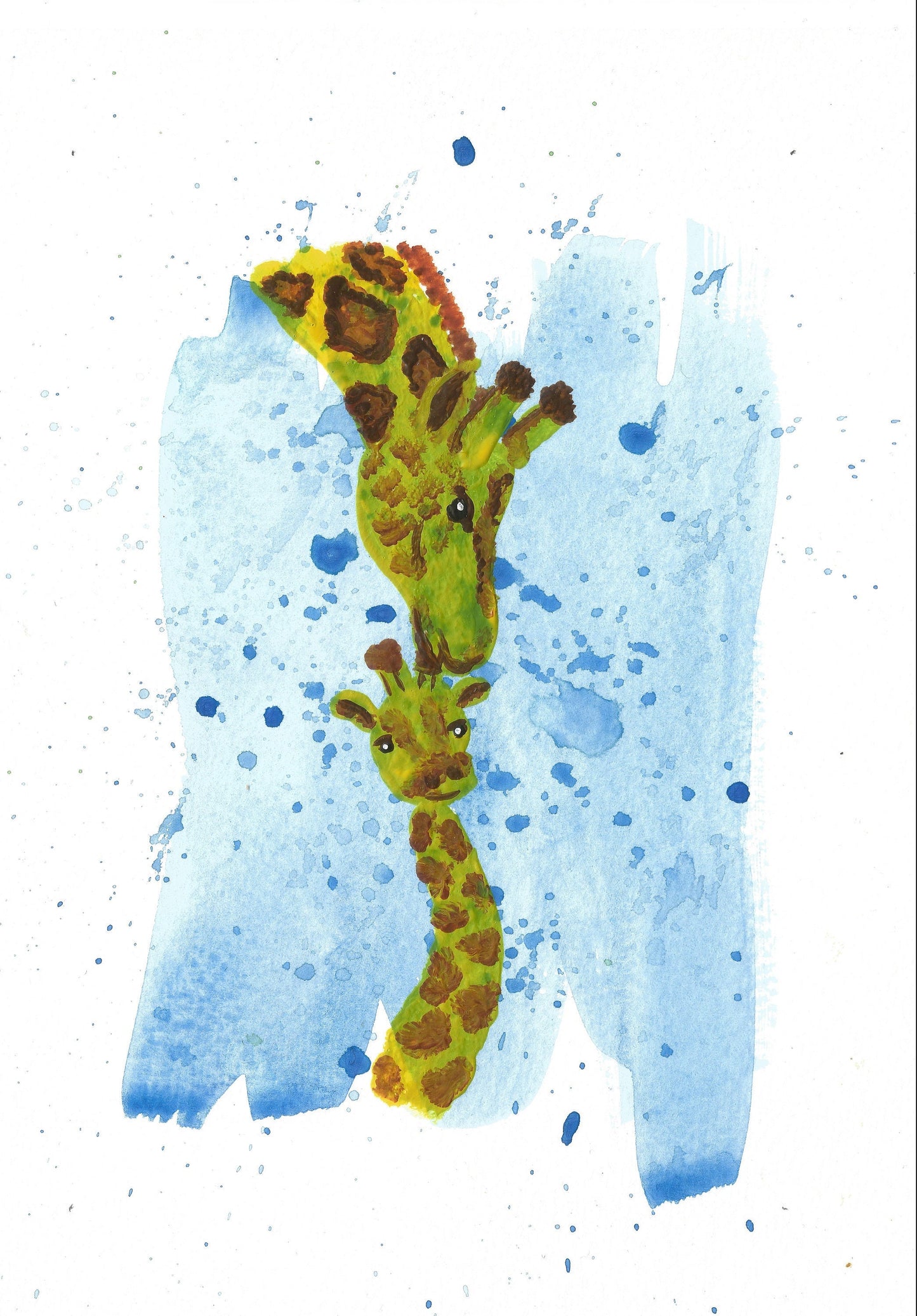 Giraffe Parent and Baby Kiss Original Watercolour Painting