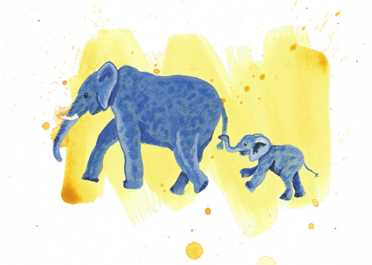 Elephant Mother and Baby Original Watercolour Painting